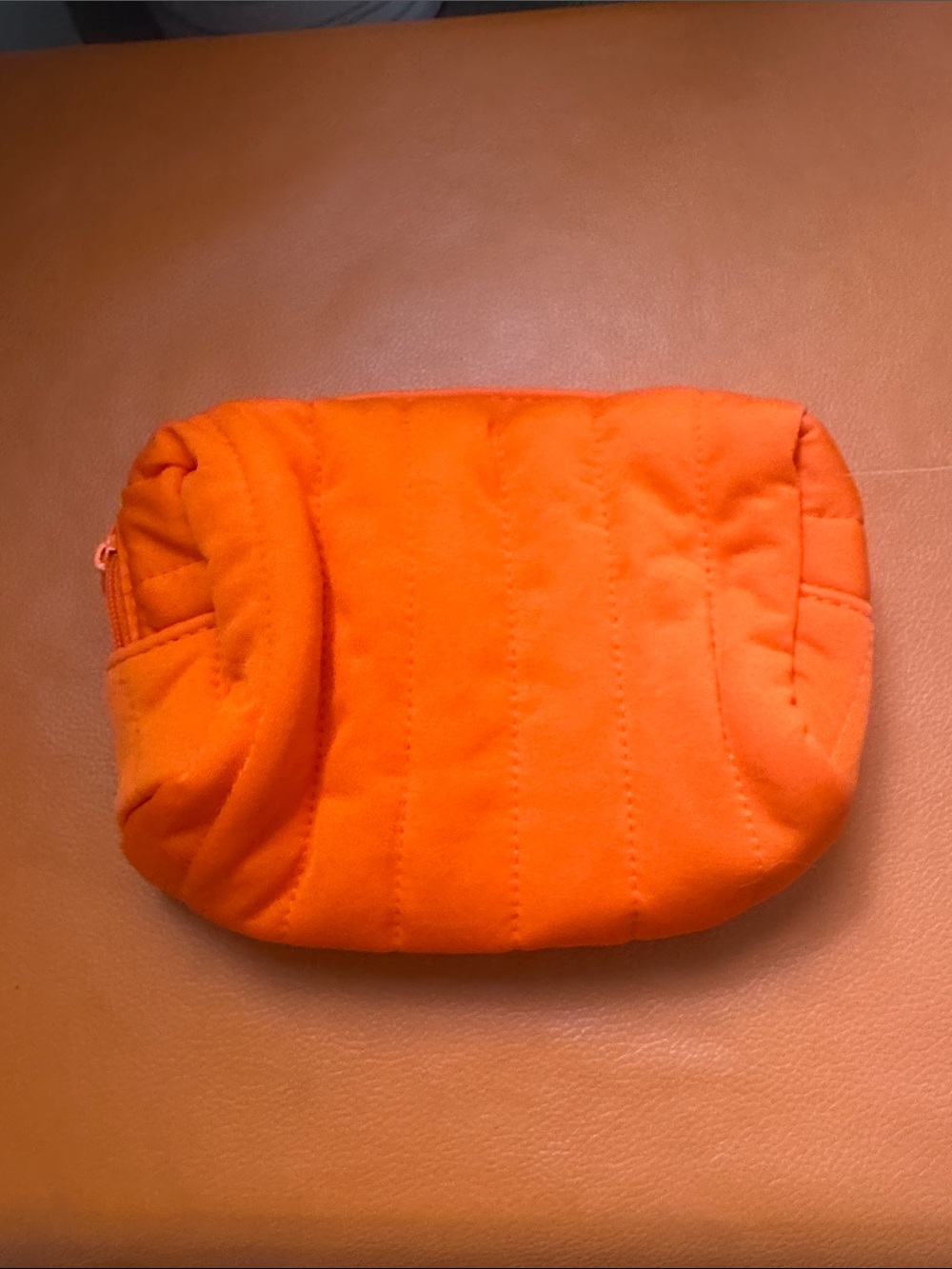 Quilted Orange Cosmetic Pouch